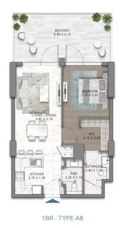 Plattegrond van 1 slaapkamer in Damac Riverside Views