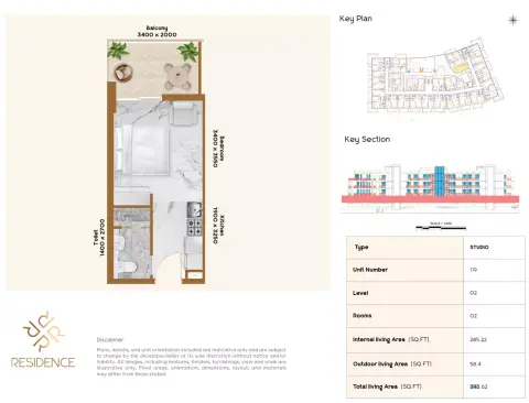 Plattegrond van Studio in RR Residence