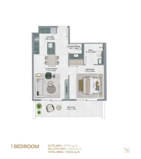 Plattegrond van 1 slaapkamer in Lawncrest