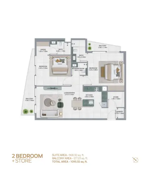 Plattegrond van 2 slaapkamers in Lawncrest