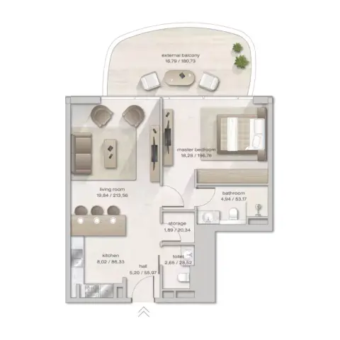 Plattegrond van 1 slaapkamer in Zephyra Residences 2 by Arsenal East