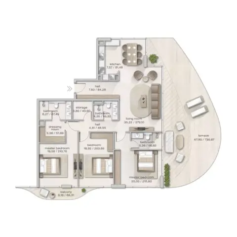 Plattegrond van 3 slaapkamers in Zephyra Residences 2 by Arsenal East