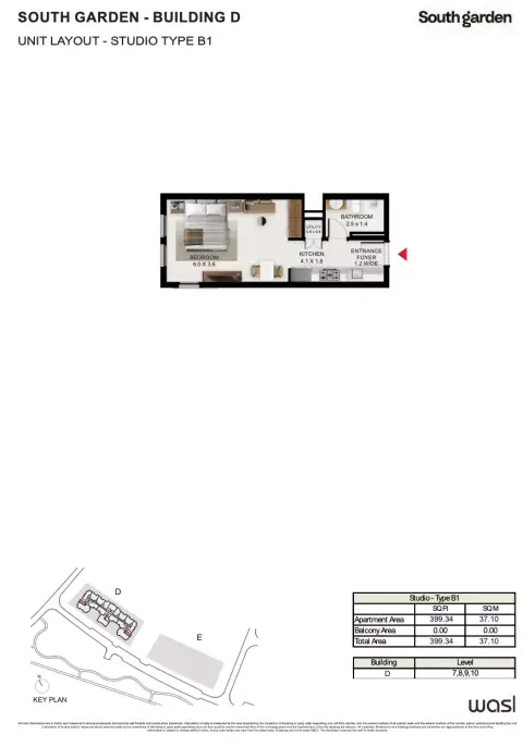 Plattegrond van Studio in South Garden D