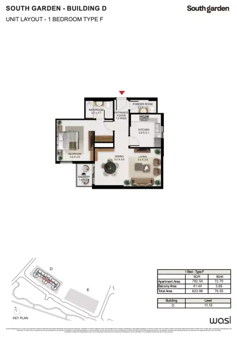 Plattegrond van 1 slaapkamer in South Garden D