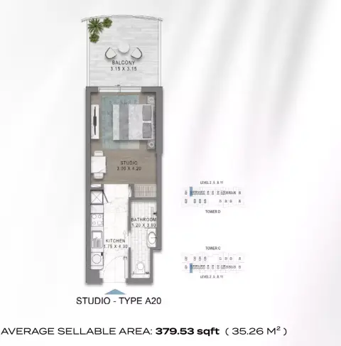 Plattegrond van Studio in Velencia