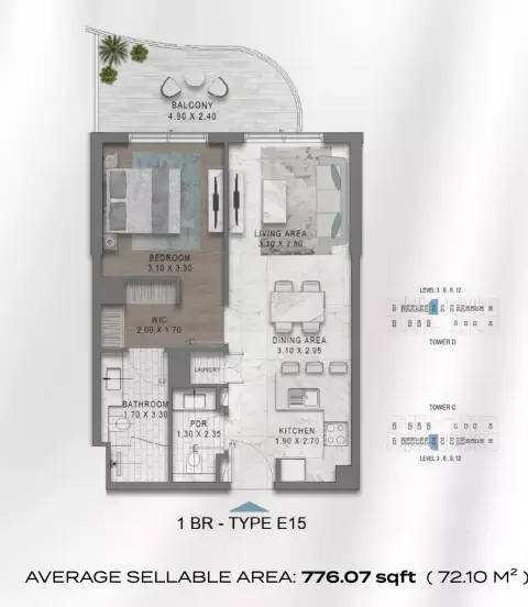 Plattegrond van 1 slaapkamer in Velencia