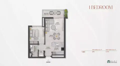 Plattegrond van 1 slaapkamer in Lacina By Majid Al Futtaim