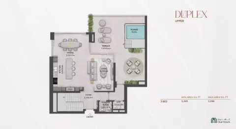 Plattegrond van 3 slaapkamers in Lacina By Majid Al Futtaim