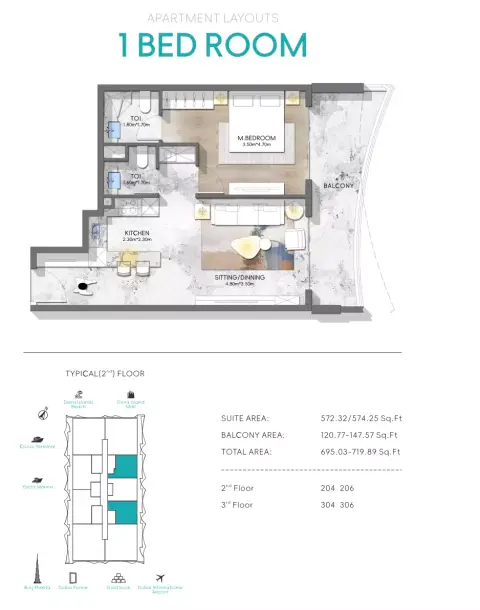Plattegrond van 1 slaapkamer in Nautis Residences