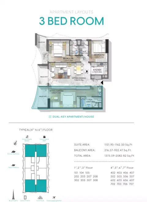 Plattegrond van 3 slaapkamers in Nautis Residences