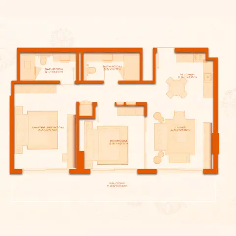 Plattegrond van 2 slaapkamers in Avenew 888