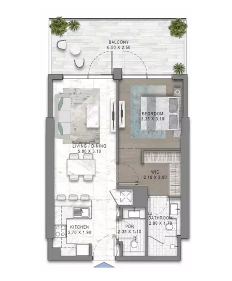 Plattegrond van 1 slaapkamer in Riverside Views Marine