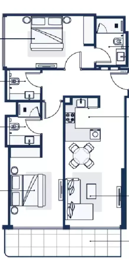 Plattegrond van 2 slaapkamers in Adeba Azizi