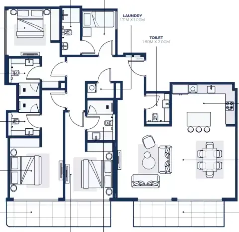 Plattegrond van 3 slaapkamers in Adeba Azizi