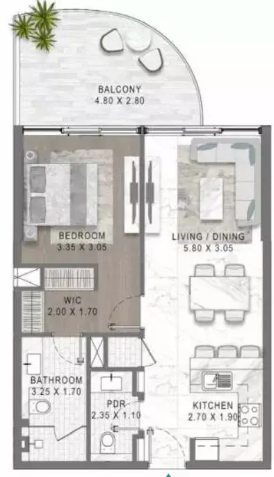 Plattegrond van 1 slaapkamer in Damac Lagoon Views 2