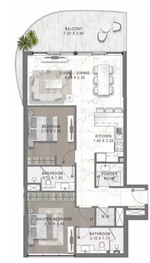 Plattegrond van 2 slaapkamers in Damac Lagoon Views 2