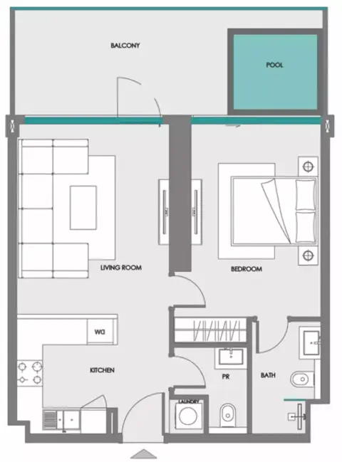 Plattegrond van 1 slaapkamer in Samana Boulevard Heights