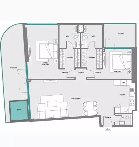 Plattegrond van 2 slaapkamers in Samana Boulevard Heights