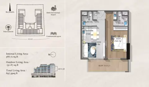 Plattegrond van 1 slaapkamer in Andi Aura