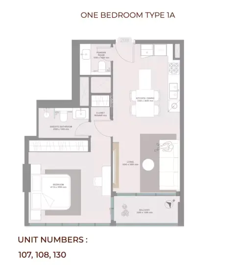 Plattegrond van 1 slaapkamer in Linea