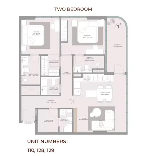Plattegrond van 2 slaapkamers in Linea