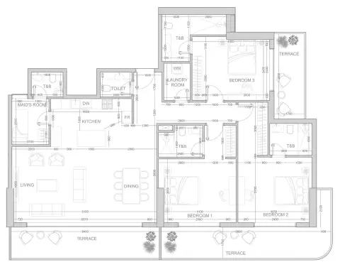 Plattegrond van 3 slaapkamers in V1VID Tower