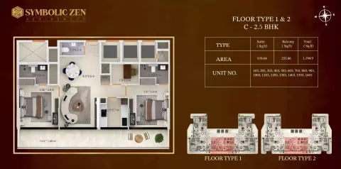 Plattegrond van 3 slaapkamers in Symbolic Zen Residences