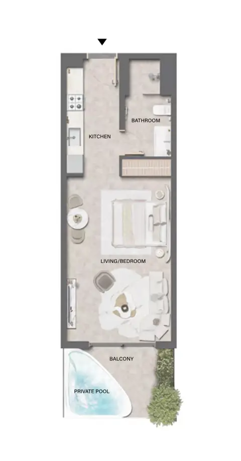 Plattegrond van Studio in Weybridge Gardens Phase 4 By LEOS Properties