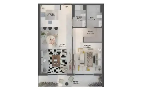 Plattegrond van 1 slaapkamer in Weybridge Gardens Phase 4 By LEOS Properties