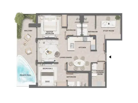 Plattegrond van 2 slaapkamers in Weybridge Gardens Phase 4 By LEOS Properties