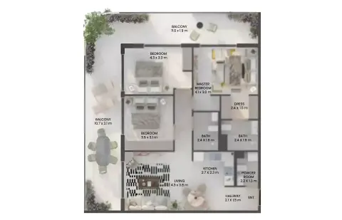 Plattegrond van 3 slaapkamers in Weybridge Gardens Phase 4 By LEOS Properties