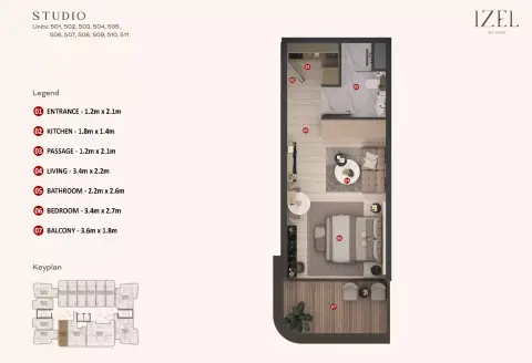 Plattegrond van Studio in Izel by Zoya