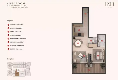 Plattegrond van 1 slaapkamer in Izel by Zoya