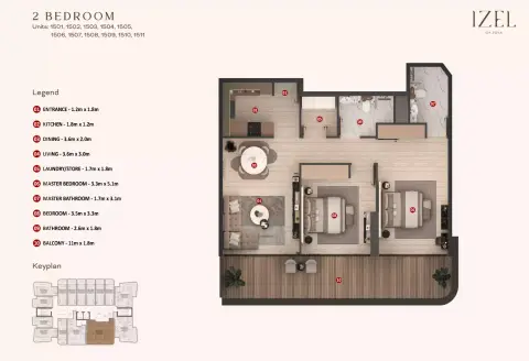 Plattegrond van 2 slaapkamers in Izel by Zoya