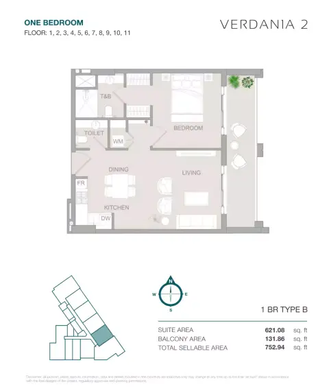 Plattegrond van 1 slaapkamer in VERDAN1A Phase 2 By Object 1