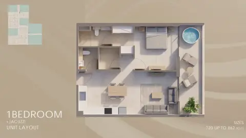 Plattegrond van 1 slaapkamer in Sky Harmony
