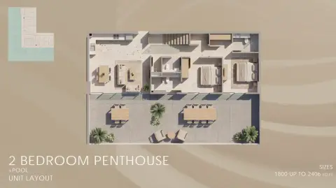 Plattegrond van 2 slaapkamers in Sky Harmony