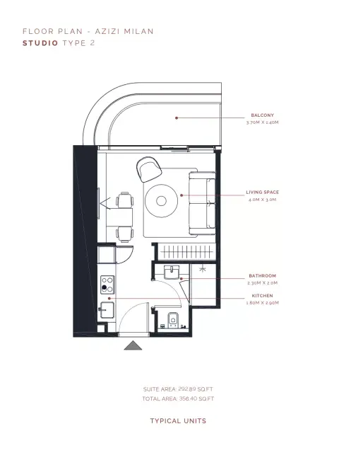 Plattegrond van Studio in Azizi Milan 51