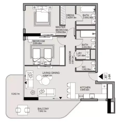 Plattegrond van 2 slaapkamers in Edgewater Residences Phase 3 By MGS