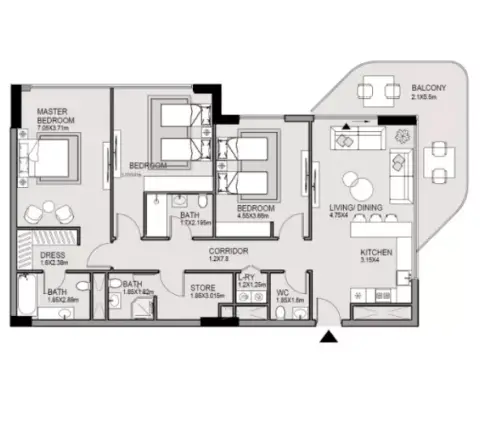 Plattegrond van 3 slaapkamers in Edgewater Residences Phase 3 By MGS