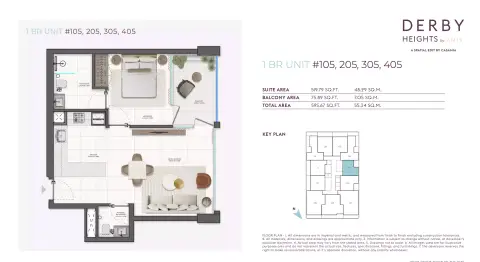 Plattegrond van 1 slaapkamer in Derby Heights