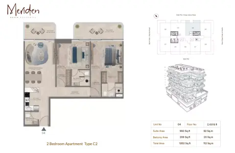 Plattegrond van 2 slaapkamers in Meriden Beach