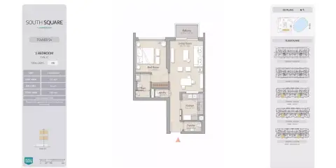 Plattegrond van 1 slaapkamer in South Square