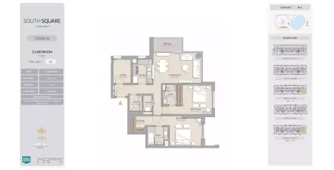 Plattegrond van 3 slaapkamers in South Square