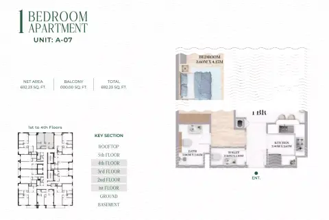 Plattegrond van 1 slaapkamer in White Opals