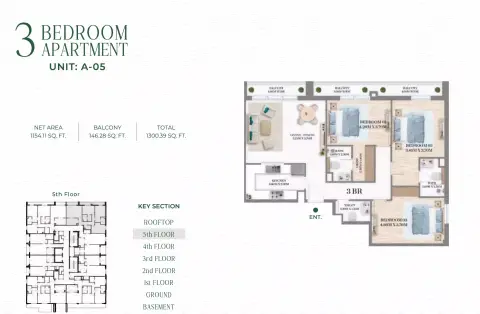 Plattegrond van 3 slaapkamers in White Opals