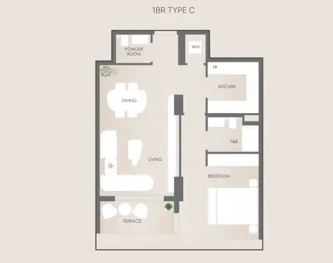 Plattegrond van 1 slaapkamer in Lunara Residence