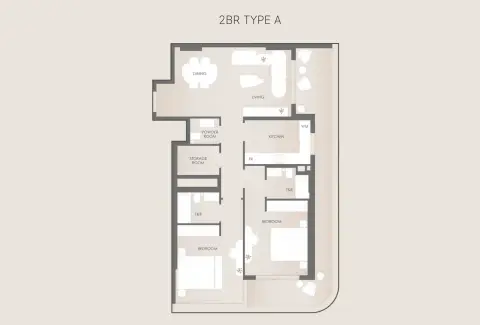 Plattegrond van 2 slaapkamers in Lunara Residence