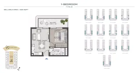 Plattegrond van 1 slaapkamer in ELO 2