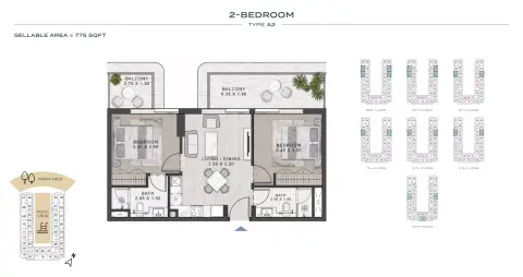 Plattegrond van 2 slaapkamers in ELO 2